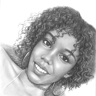 Hand Drawn Pencil Portrait of A Pretty African American Young Lady from Photo,by myDaVinci - myDaVinci